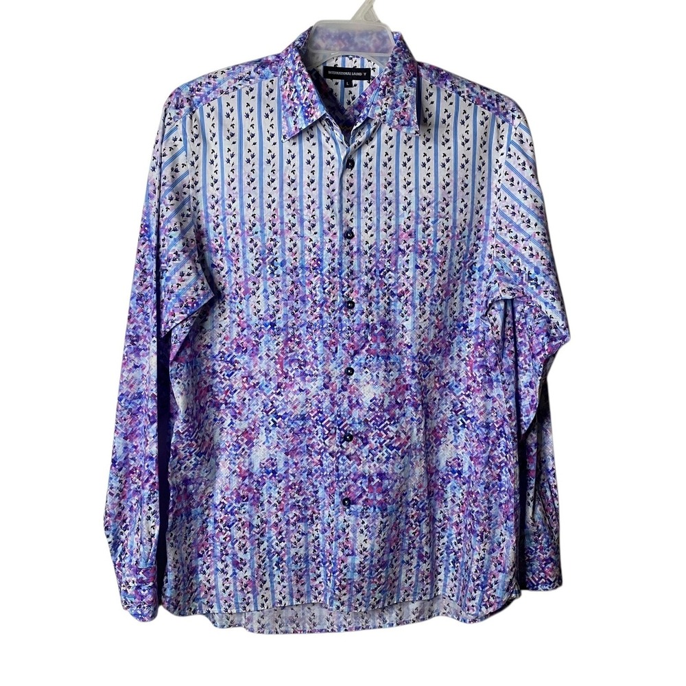 International Laundry Men's Large Purple Floral Dress Shirt Graham Flip Cuffs